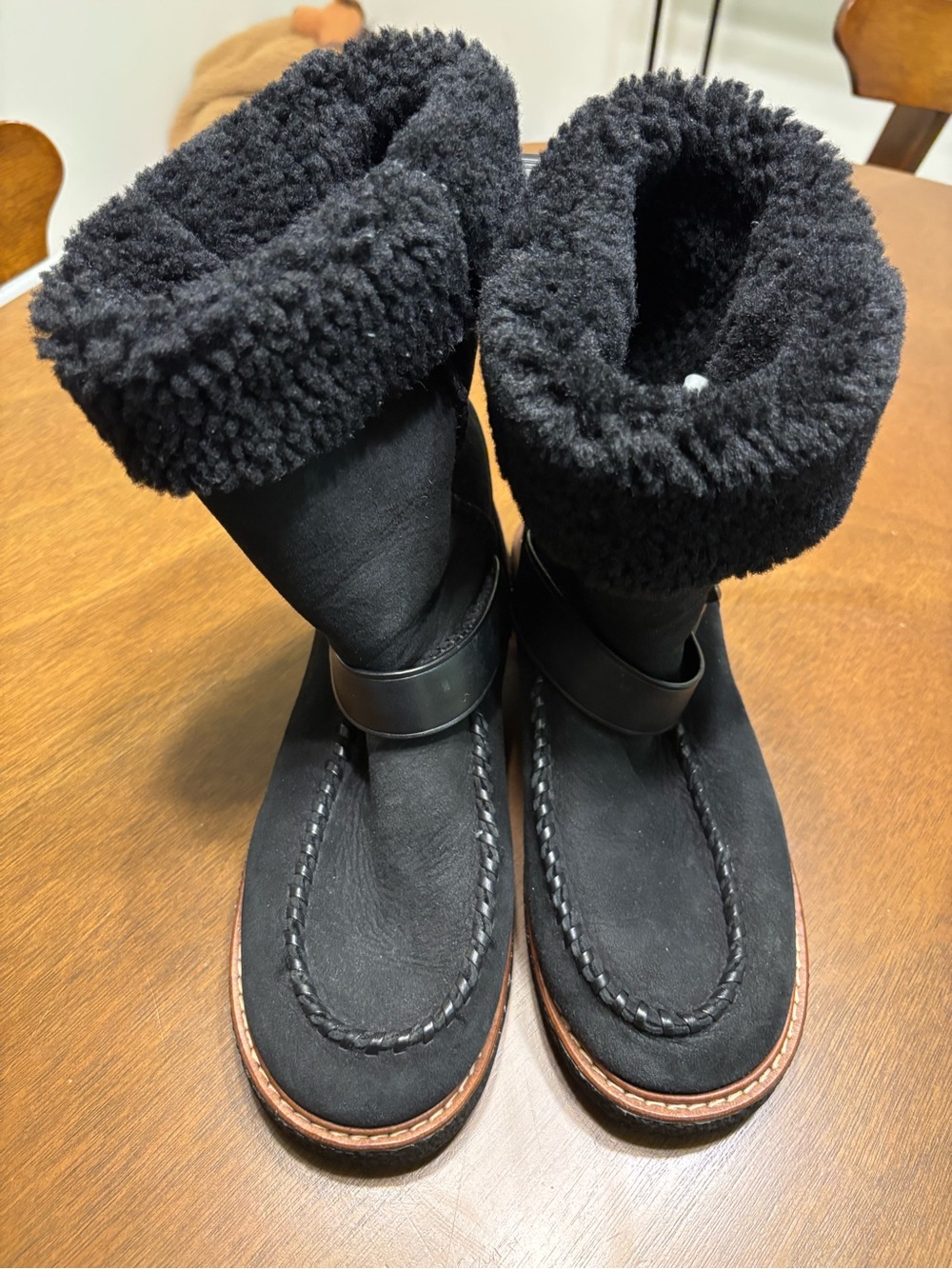 Coach Black Suede Shearling Cuffed Ankle Boots